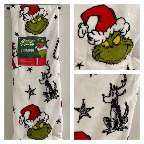 THE GRINCH & MAX Dog Christmas Oversized 60x70 Thick Plush Throw Blanket White - Picture 1 of 7